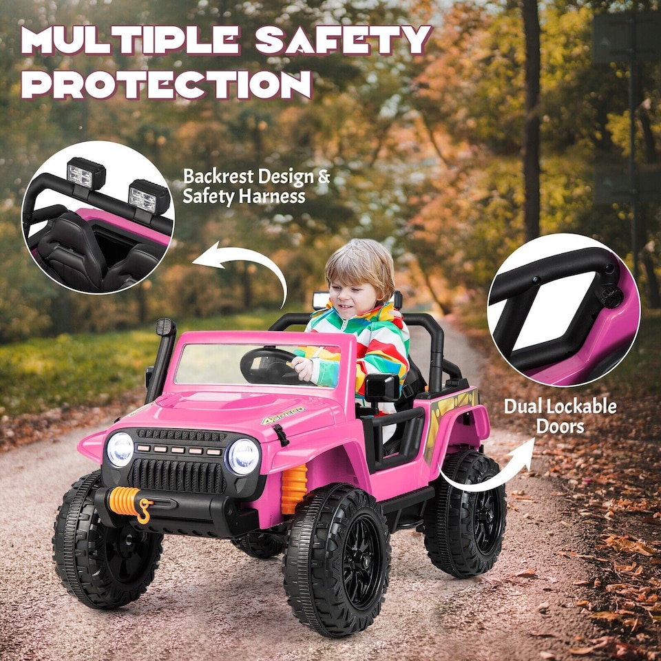 image 1 of COSTWAY 2-Seater Powered Electric UTV Large Kids car Pink