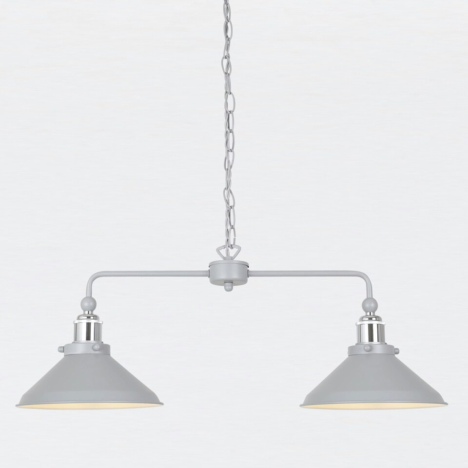 image 1 of First Choice Lighting Set of 2 Maxwell Flint Grey Chrome 2 Light Bar Ceiling Pendant Lights Grey | Grey