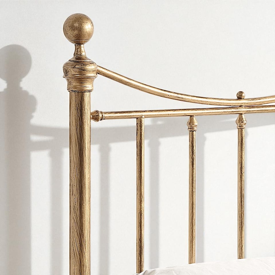 image 1 of Hampstead Traditional Style Distressed Antique Brass Effect Metal Bed Frame | Bronze | Antique Brass | Single