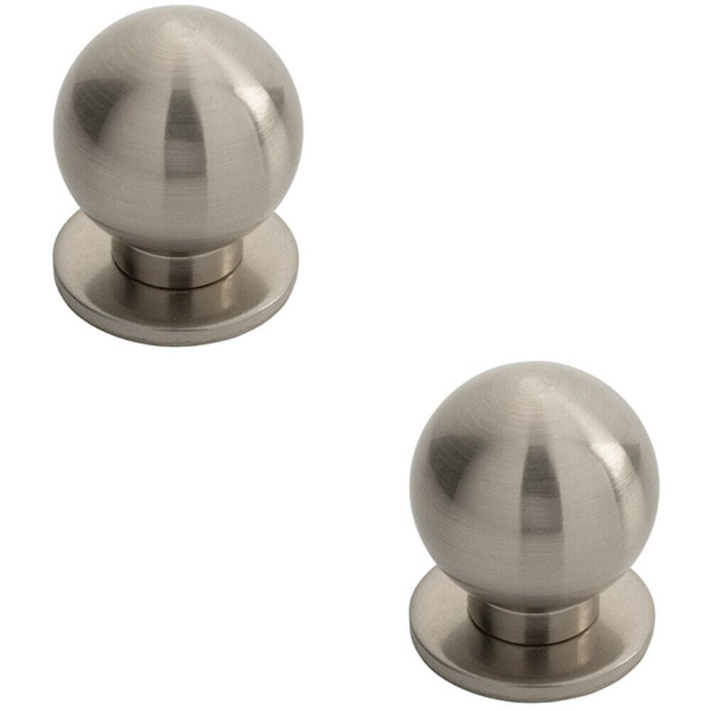 Loops 2x Small Solid Ball Cupboard Door Knob 30mm Dia Satin Nickel Cabinet Handle in Metallics