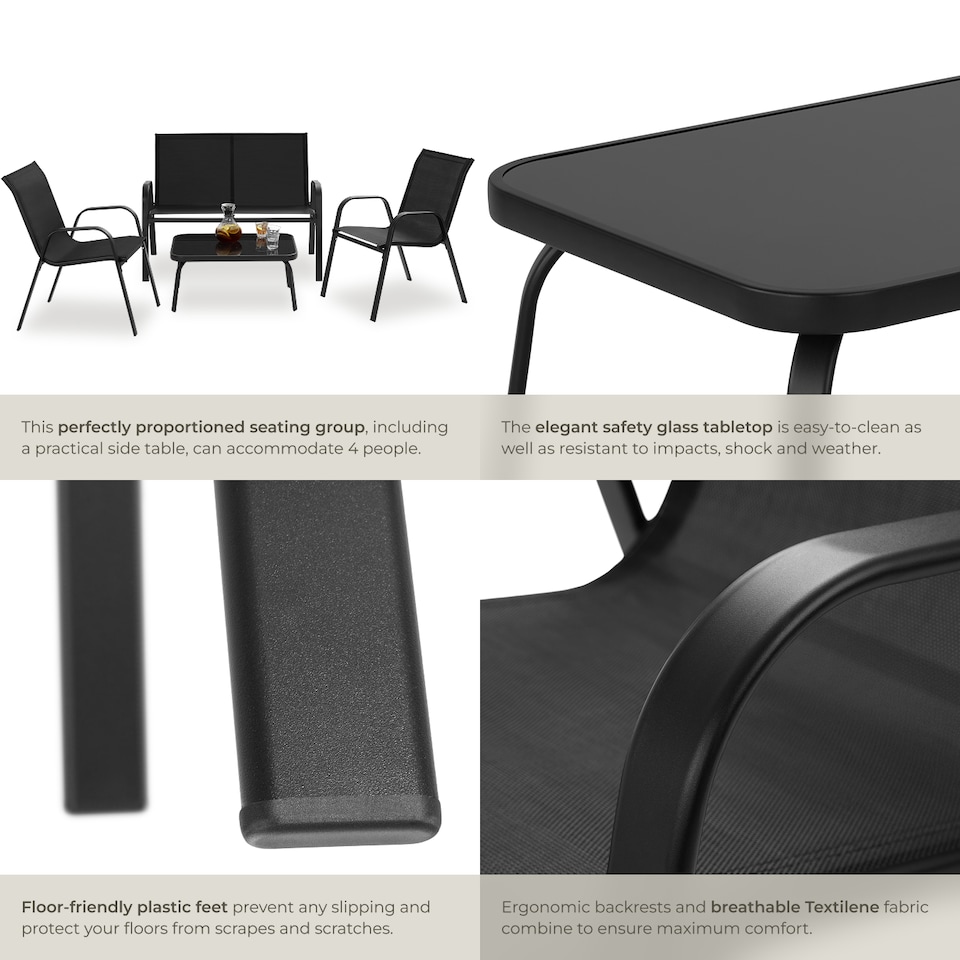 image 1 of Garden Furniture Set Nora - up to 4 people, textilene fabric, weather-resistant | Black | black | 70 x 111 x 83 cm | 1