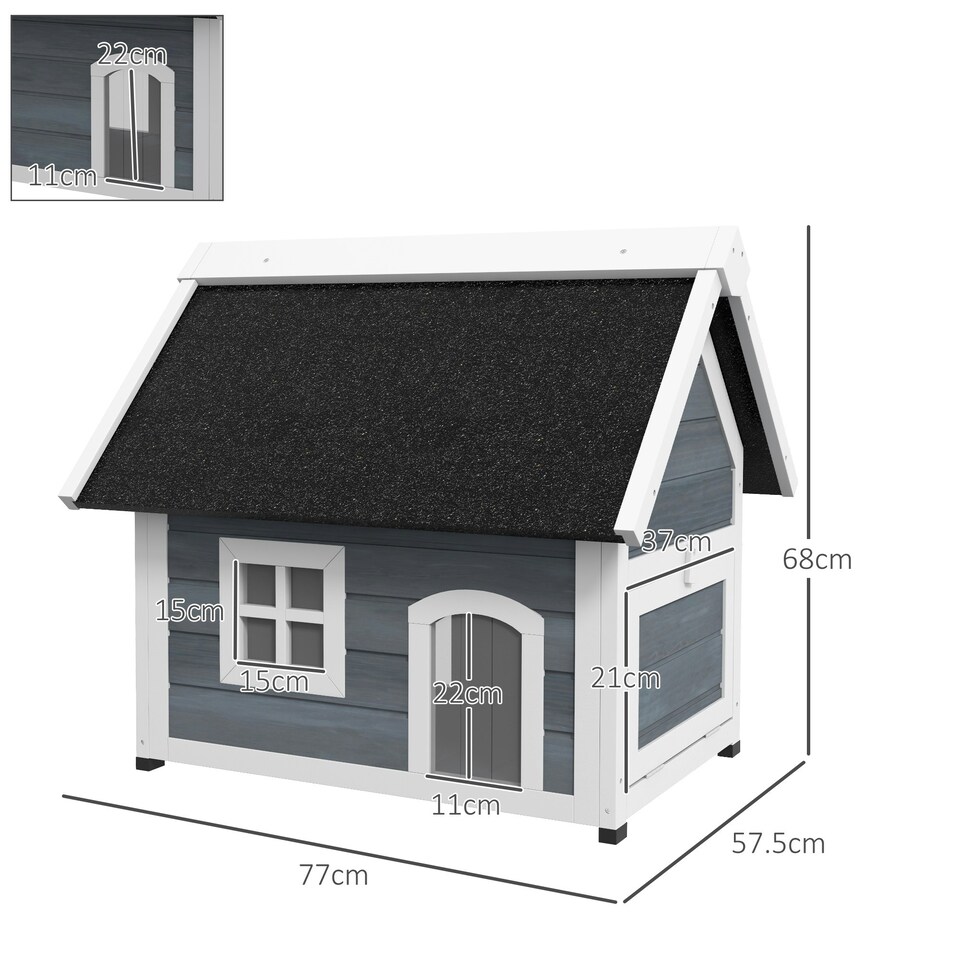 image 1 of PawHut Outdoor Feral Cat House with Openable Asphalt Roof - Grey