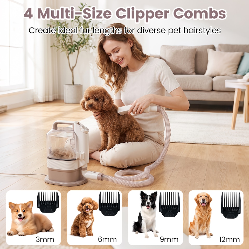 image 1 of 5-in-1 Dog Grooming Vacuum Kit for Shedding With 3 Suction Modes, 13.5 kPa Pet Grooming Vacuum With Deshedding Tool, Brush, Clipper, Dog Hair Vacuum, Crevice Tool & Dust Cup, for Dogs & Cats Home Cleaning