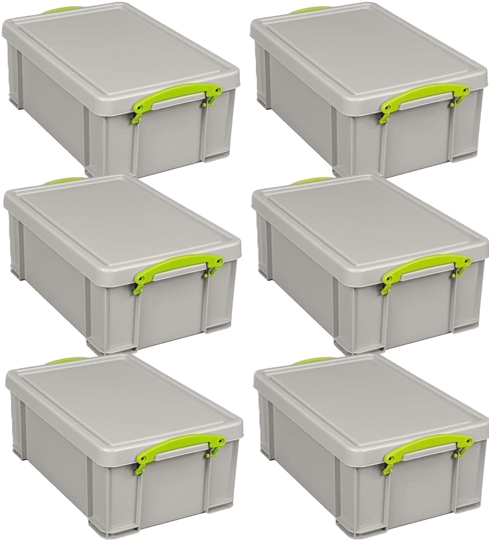 Really Useful Plastic Storage Box 12 Litre Dove Grey Pack of 6