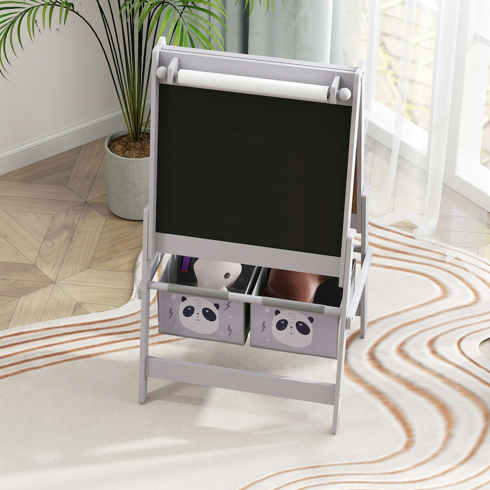 image 1 of AIYAPLAY Kids Easel with Paper Roll, 3 in 1 Art Easel Blackboard, Whiteboard 