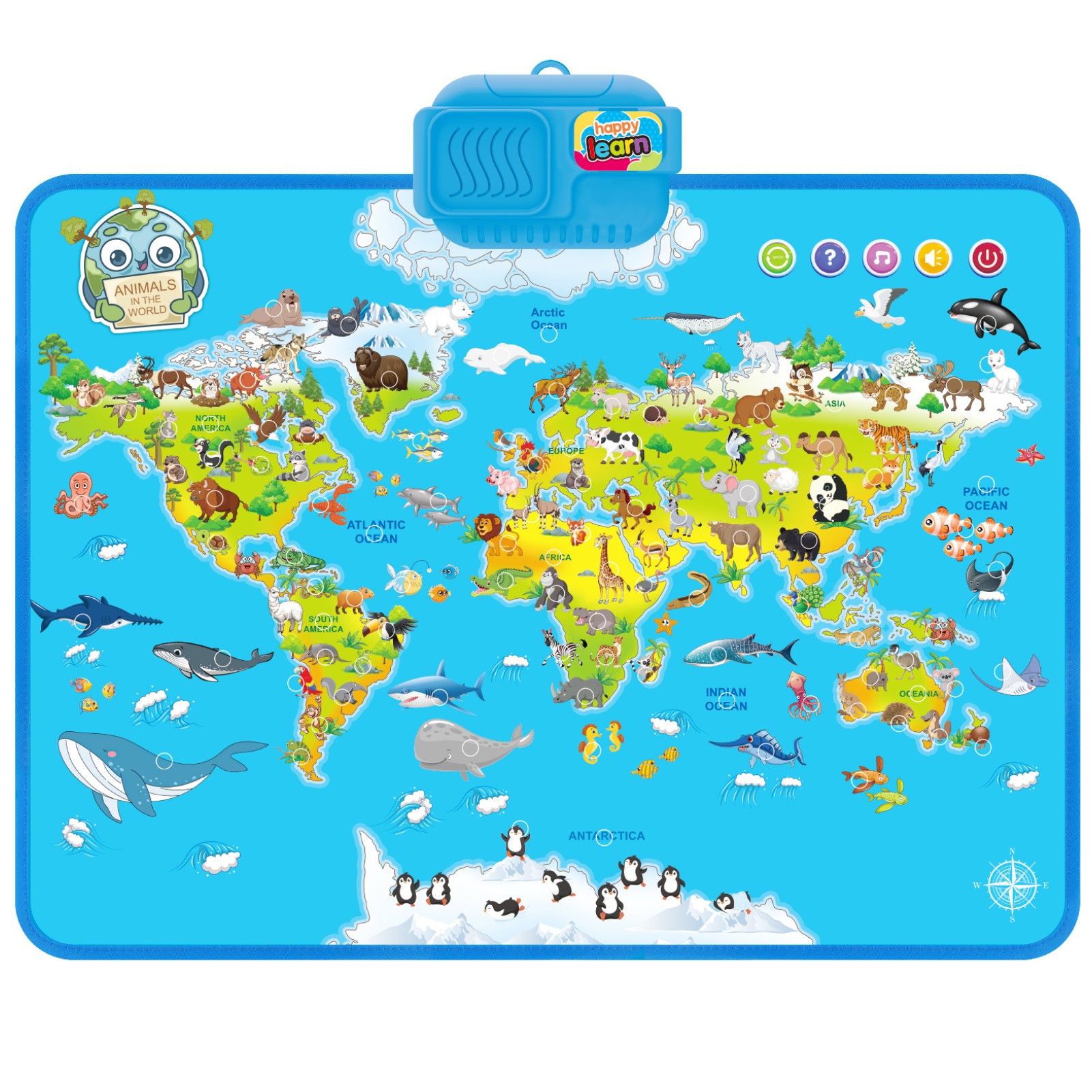 Interactive Talking World Animal Map for Kids – 105+ Animal Sounds, Names & Fun Facts – Touch‑Activated Educational Poster with Quizzes, Music & British Voice Audio – Learning Toy for Ages 3+