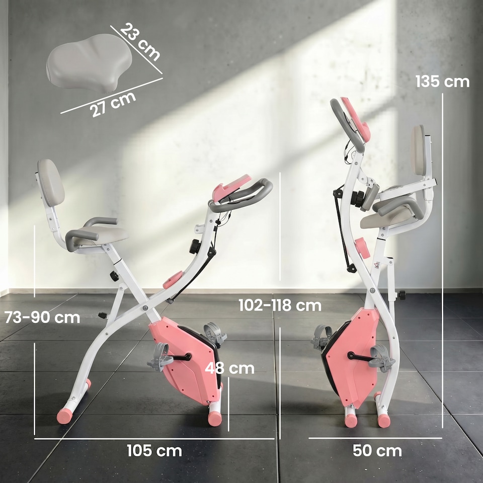 image 1 of HOMCOM 2-In-1 Folding Exercise Bike with 8-Level Magnetic Resistance Pink | Pink