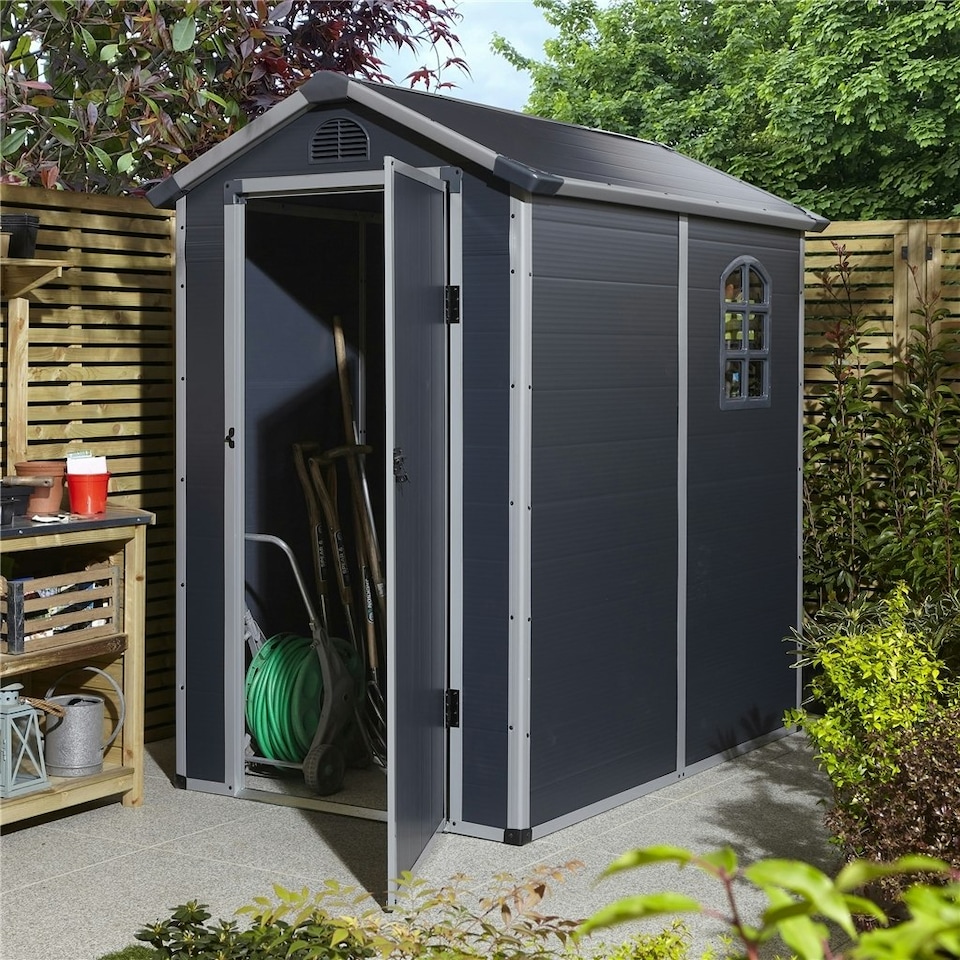 image 1 of 4 x 6 (1.34m x 1.92m) Single Door Apex Plastic Shed - Dark Grey