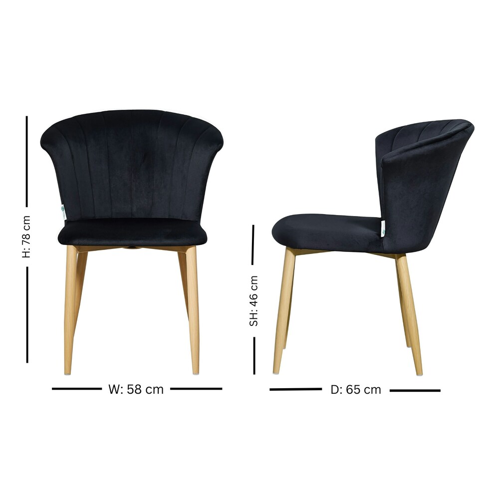 image 1 of Set of 4 Elsa Velvet Dining Chairs with Wooden Legs, Curved Back & Comfortable Seating Black