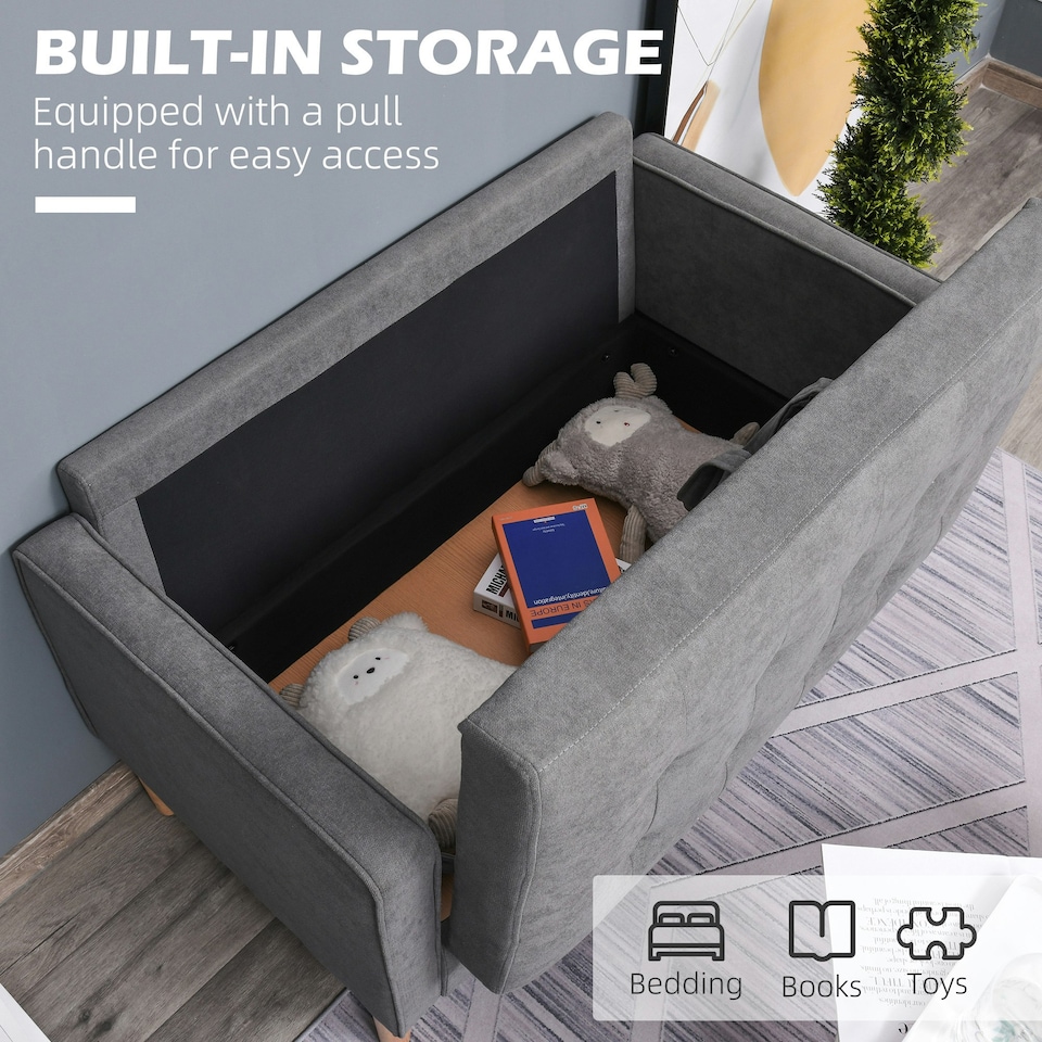 image 1 of HOMCOM Compact 2 Seater Sofa with Hidden Storage and Rubberwood Legs Grey
