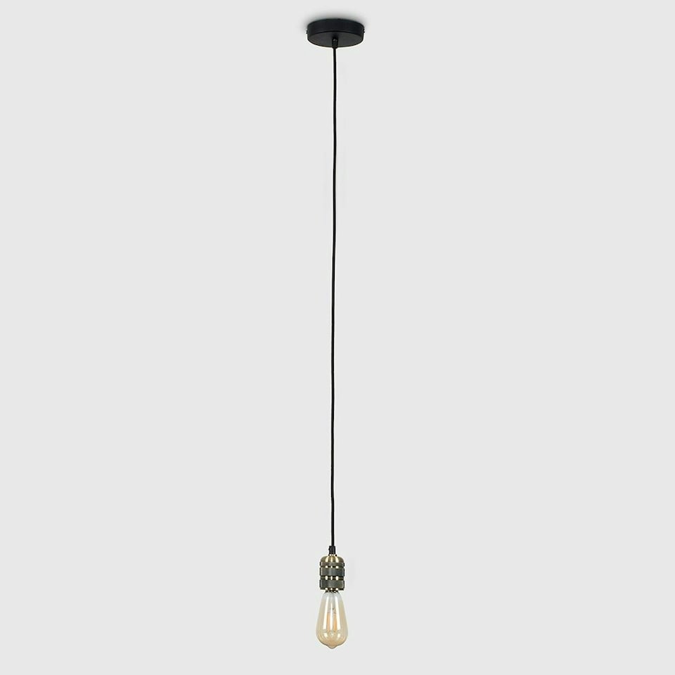 image 1 of ValueLights Casco Low-Hanging Lampholder Brushed Gold Pendant Light and E27 Pear LED 4W Warm White 2700K Bulb