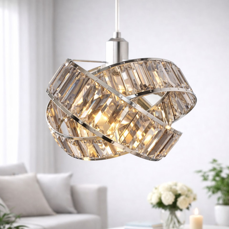 image 1 of VOLTICO 3 Tier Crystal Ceiling Light Shade Grey | Modern Interlocking Ring Pendant Lampshade E27