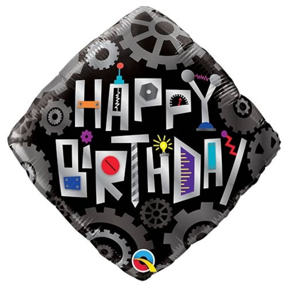 Birthday Robot Cogwheels Foil Helium Qualatex Balloon 46cm / 18 in