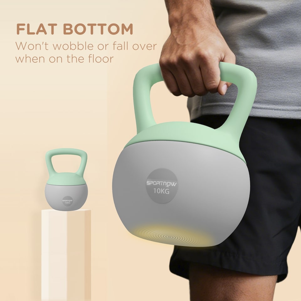 image 1 of (10KG, Grey and Green) SPORTNOW Home Gym Kettlebell with Non-Slip Handle