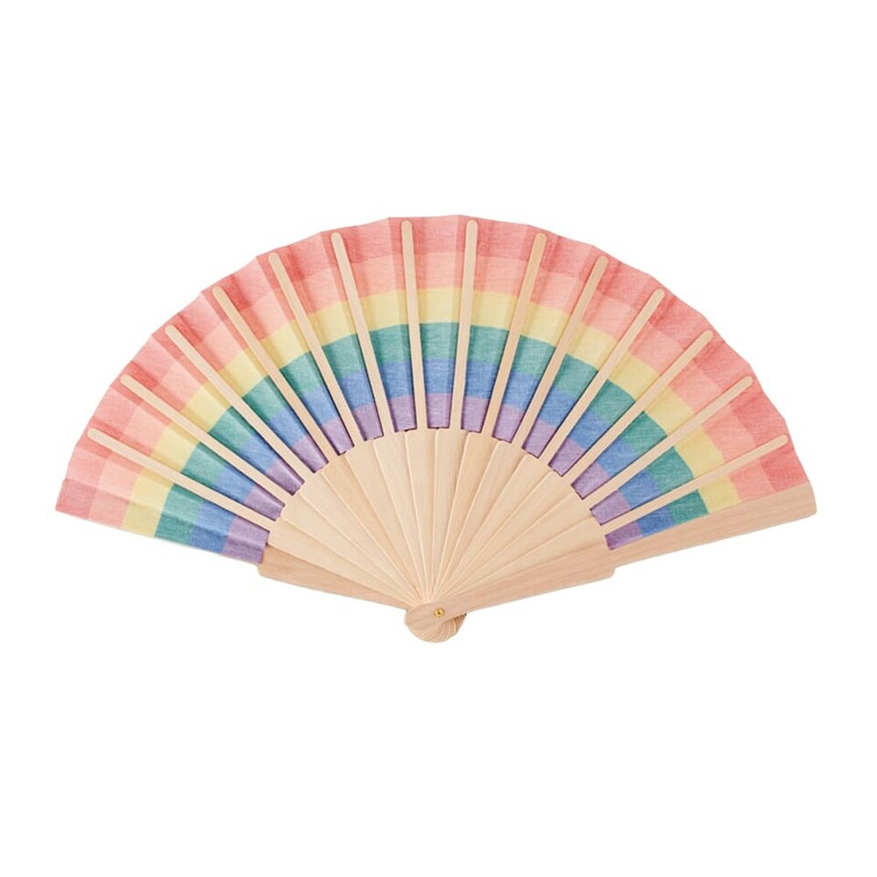 image 1 of MidOcean Bowfan Rainbow Wooden Handheld Fan - Multicoloured - One Size
