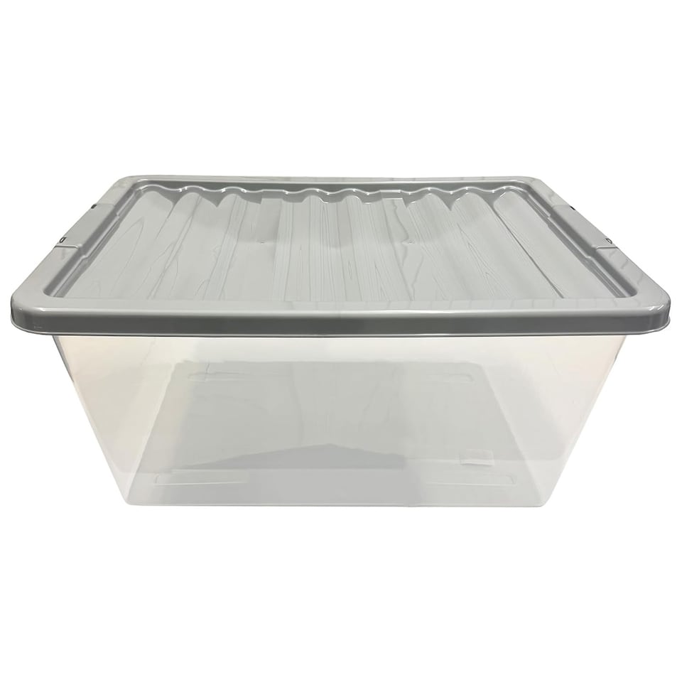 image 1 of Pack of 5 Large 62 Litre Plastic Storage Boxes Complete With Silver Lids