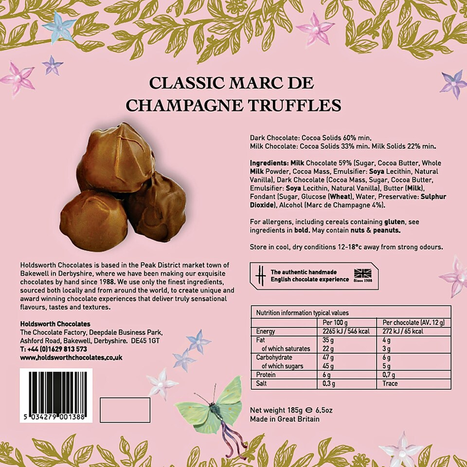image 1 of Holdsworth Chocolates Classic Marc De Chapagne Truffles | 185g