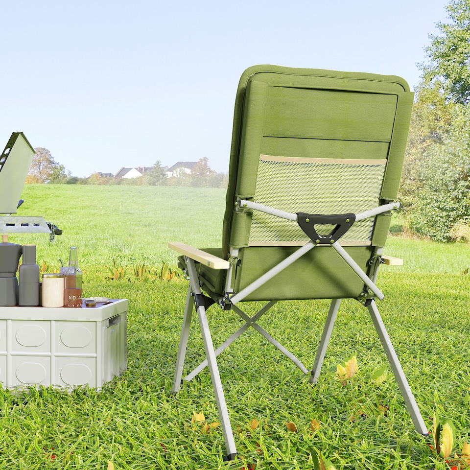 image 1 of Outsunny Portable Camping Chair for Adults, High Back Folding Chair with Padded Seat and Carry Bag, Outdoor Recliner for Hiking, Fishing, Beach and Picnic, Green