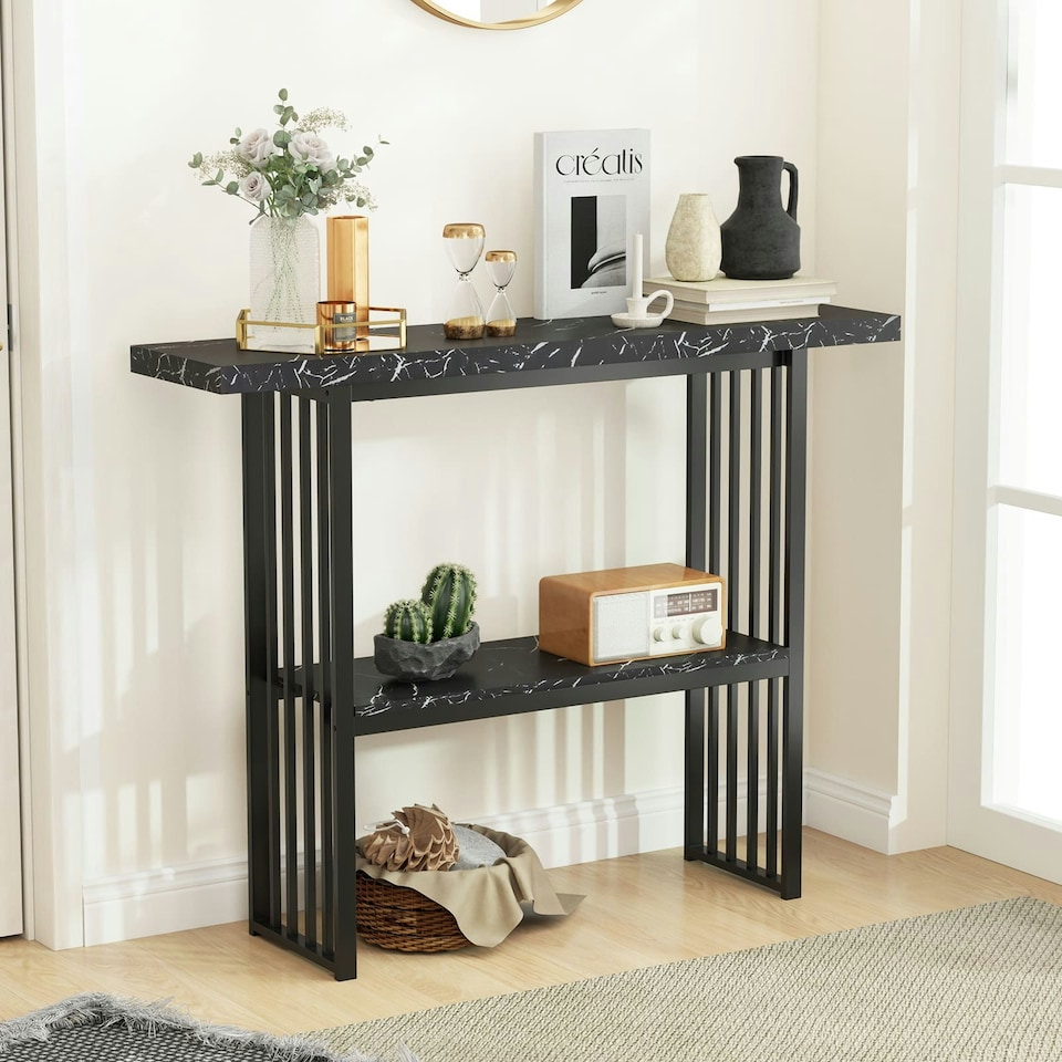 image 1 of COSTWAY 2-tier Console Table Entryway Table Black