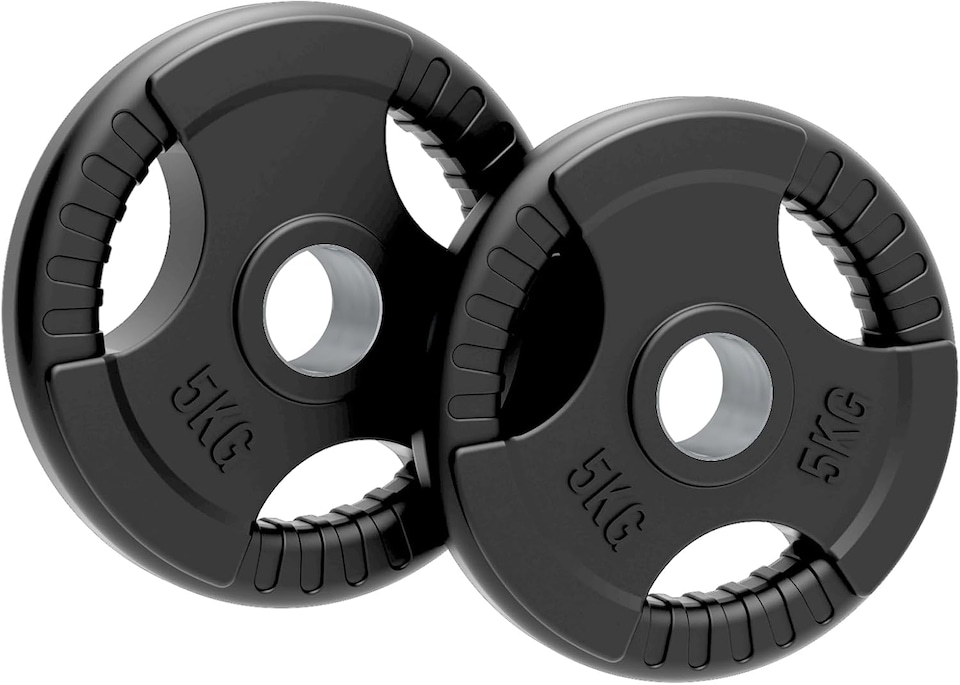image 1 of Olympic Tri-Grip Rubber Weight Plates Black Pairs Sets 5 kg PAIR