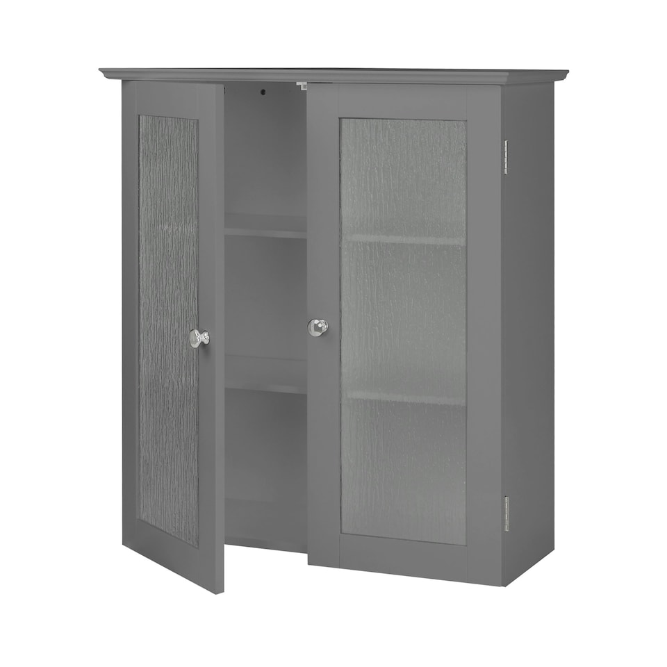 image 1 of Teamson Home Wooden Bathroom Wall Cabinet 2 Glass Doors Grey