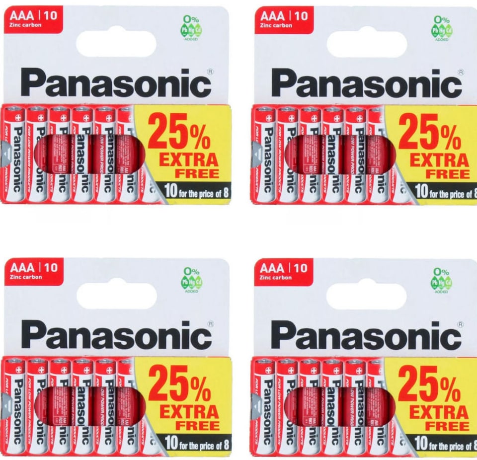 40x Panasonic Zinc Carbon AAA Batteries