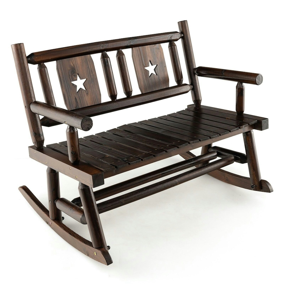 image 1 of COSTWAY Patio Rocking Bench Double Rocker Loveseat Brown