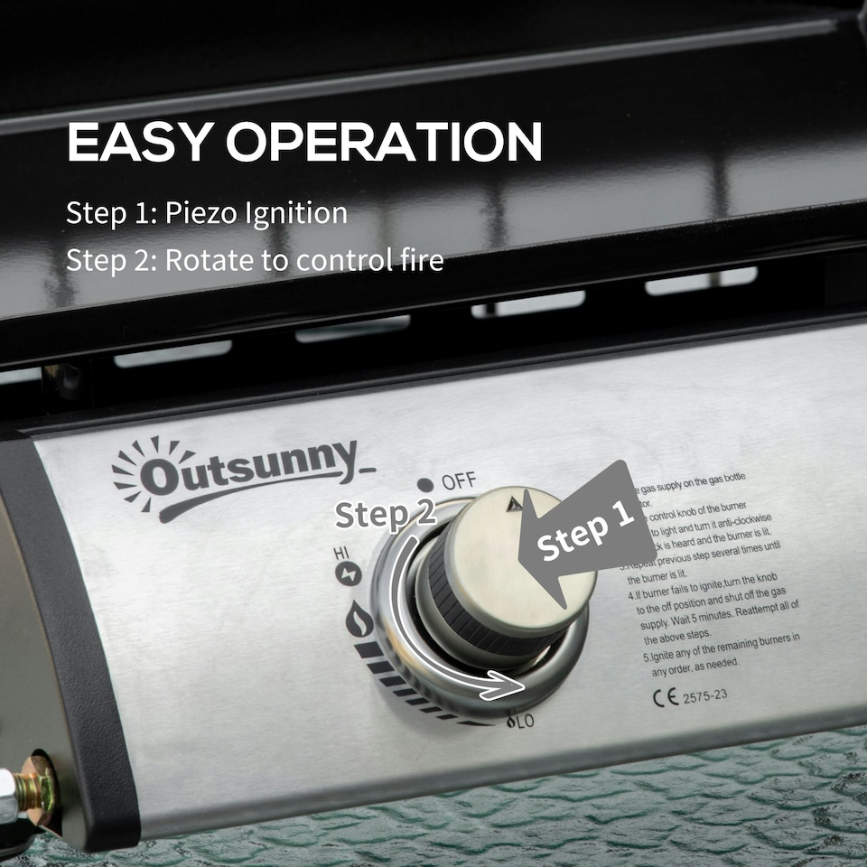 image 1 of Outsunny Portable Gas Plancha BBQ Grill with 2 Stainless Steel Burner, 6kW