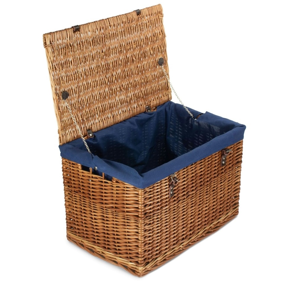 image 1 of 60cm Double Steamed Wicker Chest Picnic Basket with Lining Black | Black | One Size