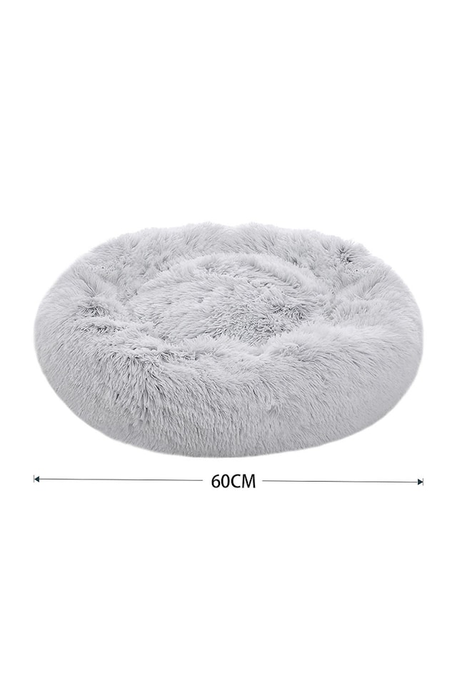 image 1 of Living and Home Calming Round Donut Plush Dog Cuddler Bed | Multi | Grey White | M