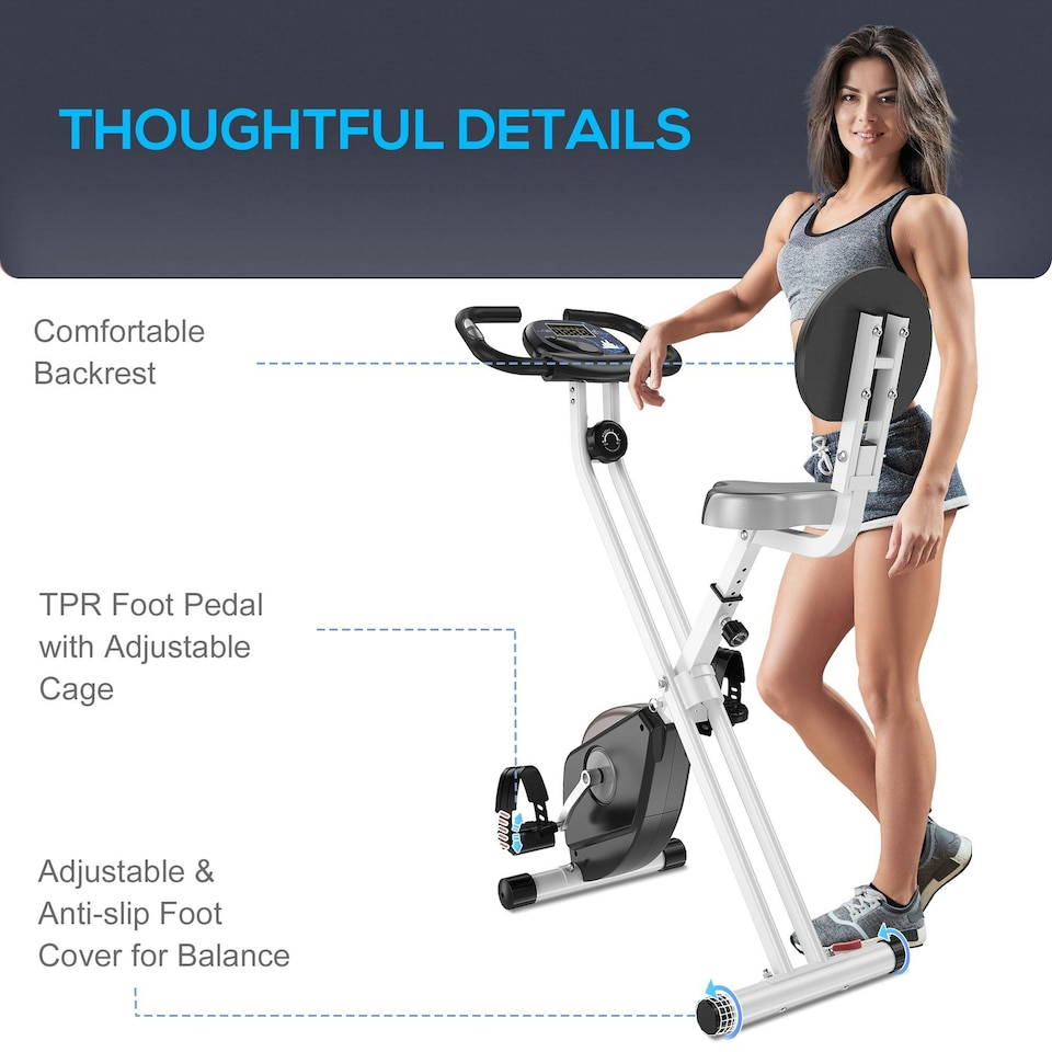 image 1 of HOMCOM Magnetic Resistance Exercise Bike Foldable LCD Adjustable Seat Grey
