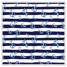 Blue anchors on navy striped background (Picture Frame) White | L