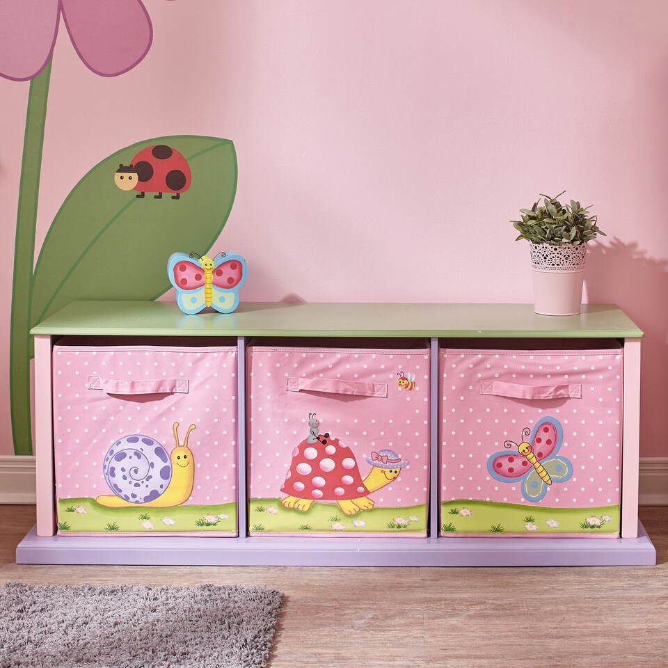 image 1 of Teamson Kids Magic Garden Kids Wooden Storage Cubby Bench with 3 Drawers, Pink