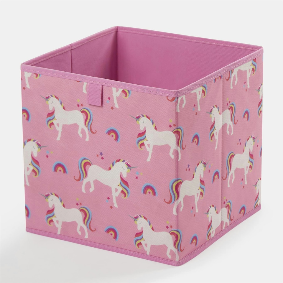 image 1 of OHS 4 Pack Folding Storage Unicorn Print Cubes Space Saving Home Bedroom Clothes Toy Organiser Pink