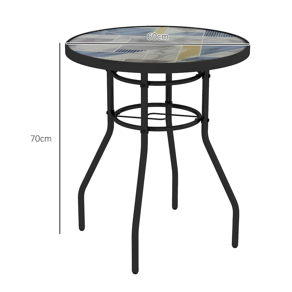 image 1 of Outsunny Garden Table with Glass Printed Design for Outdoor, Multicolour
