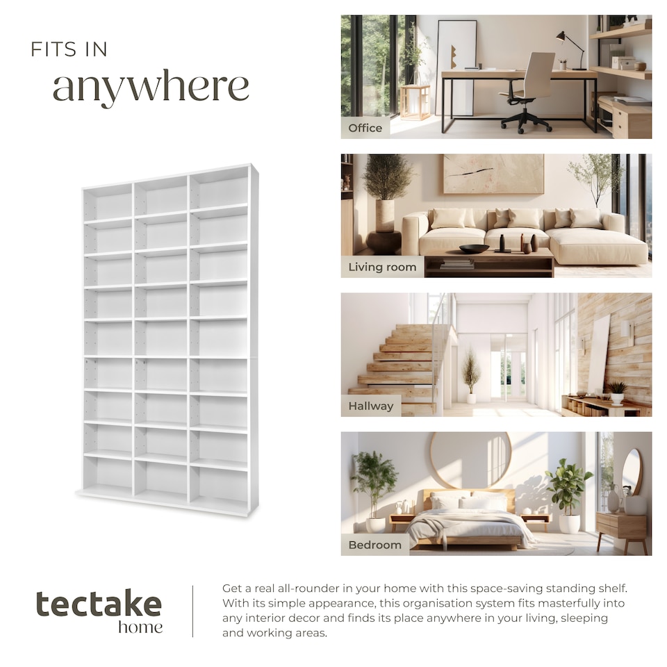 image 1 of CD Shelf Unit Christel - 27 compartments for up to 1080 CDs | White | white | 102 x 23,50 x 180 cm | 1