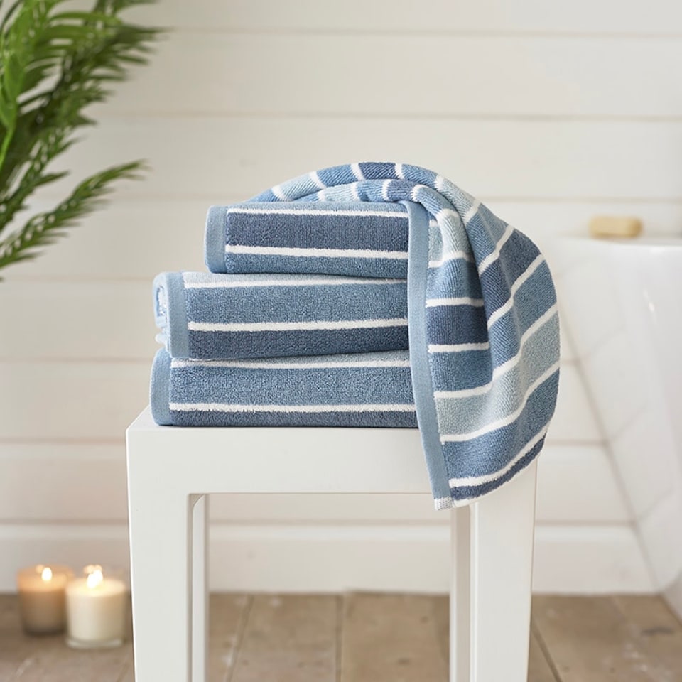 image 1 of Madison Soft BCI Cotton Towels – 100% Cotton, 550 GSM, Highly Absorbent, Yarn-Dyed Striped Design Blue | White | Bath sheet