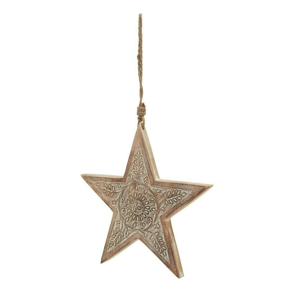 image 1 of Natural Large Patterned Hanging Star - Wood - L2 x W25 x H25 cm - Brown