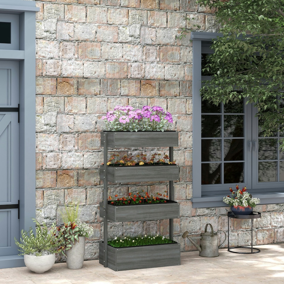 image 1 of Outsunny Raised Garden Bed Wooden Plant Stand Grey Grey