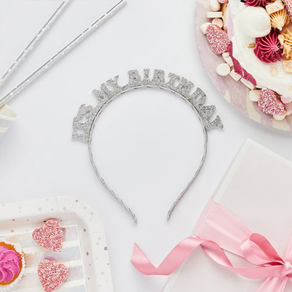 image 1 of Silver 'It's My Birthday' Glitter Headband