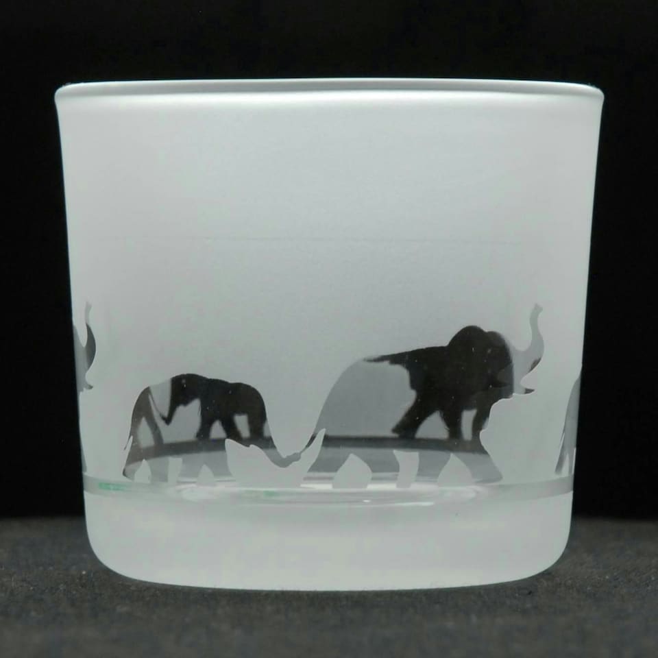 Animo Glass Engraved Votive Tealight Holder Elephant