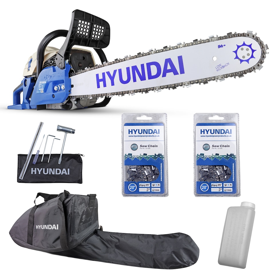 image 1 of Hyundai 20" 50cm 62cc Petrol Chainsaw Cordless 2-Stroke Easy-Start HYC6200X