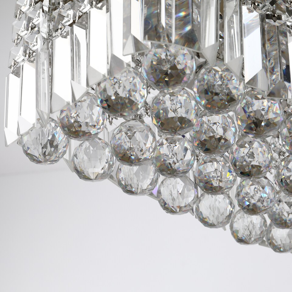 image 1 of HOMCOM Modern Crystal Ceiling Light Square Crystal Chandelier for Living Room, Dining Room, Hall, E14 Base, Silver, 80 x 25 x 23cm
