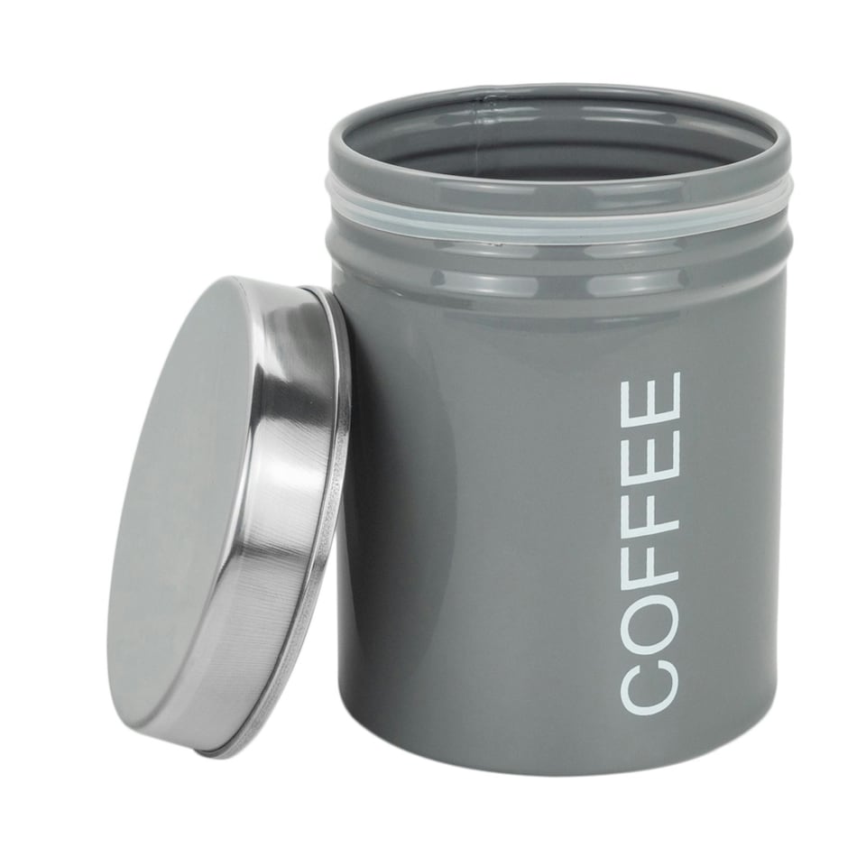 image 1 of Harbour Housewares Grey Round Metal Kitchen Sugar Canister Kitchen Caddy Kitchen Storage Containers Canisters