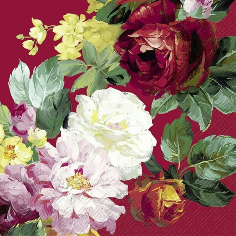 IHR Lunch Napkins Vintage Big Rose Red      33cm 3ply 20 Pack