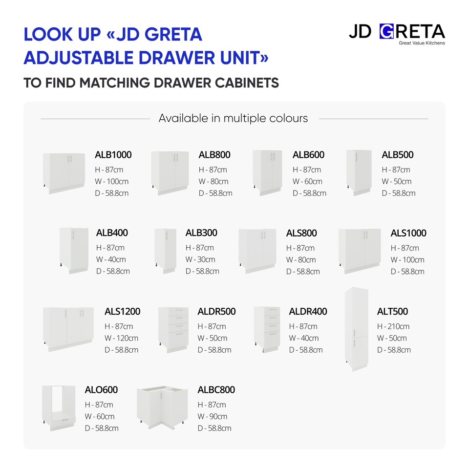 image 1 of JD Greta Adjustable Legs Kitchen Base Unit 800mm Storage Cabinet With Door Shelf 80cm - Grey Matt With Worktop