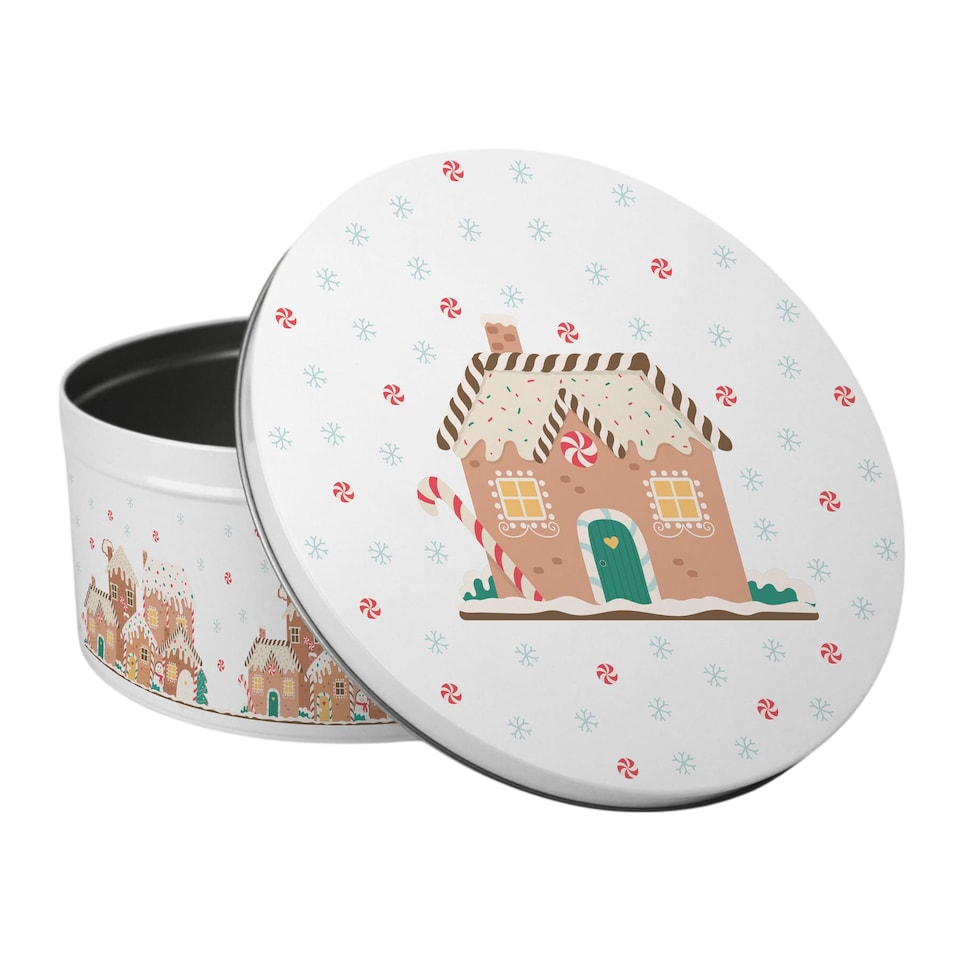 image 1 of Gingerbread Houses Large Round Christmas Cake Tin