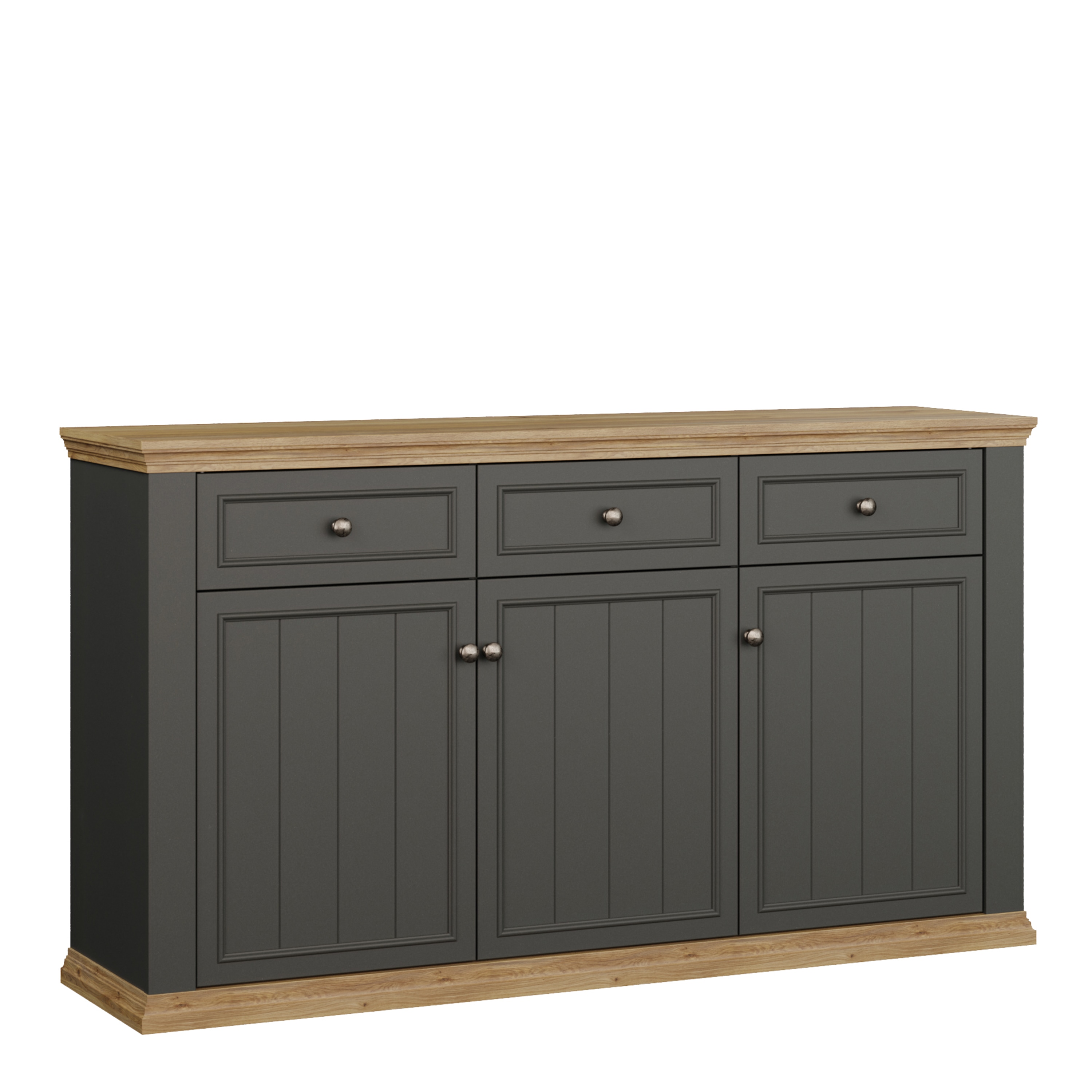Pontypool 3 Drawer & 3 Door Sideboard in Grey and Mauvella Oak