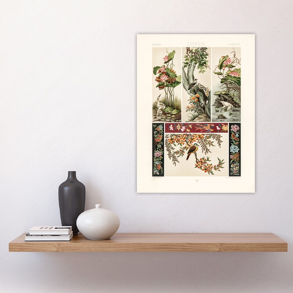 image 1 of Chinese Patterns of Birds and Flowers Racinet Huge Wall Art Print 18X24 In