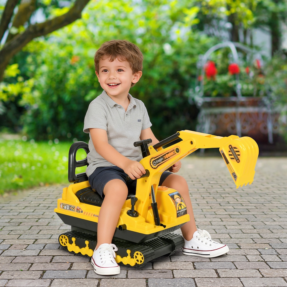 image 1 of HOMCOM Kids Ride On Toy Digger Excavator Toy Tractors Walker Toddler Truck Basket Storage For Boys Girls 18-48 Months Yellow NO POWER